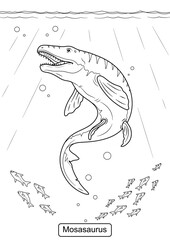Mosasaur Dinosaur line art for coloring page vector illustration