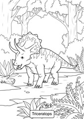 Triceratops Dinosaur line art for coloring page vector illustration