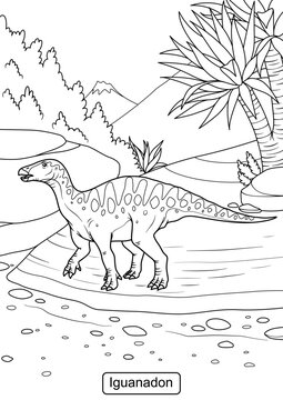 Iguanadon Dinosaur line art for coloring page vector illustration