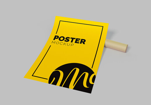 Poster Leaned on Cardboard Tube Mockup