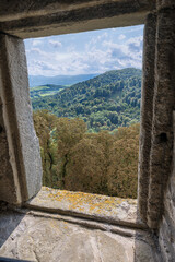 View of the landscape through the castle window.