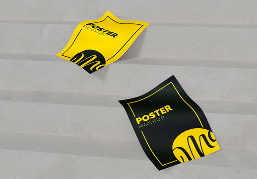 Two Posters Leaning on Stairs Mockup