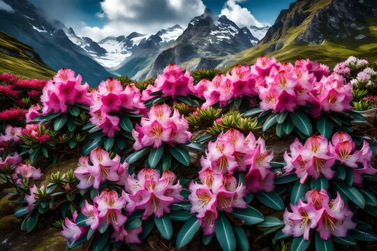 pink flowers in the mountains
 4k HD quality photo. 