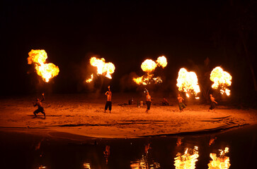 Playing fire ring on beach at KOH CHANG, TRAT PROVINCE, THAILAND