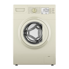 Washing machine, front view. 3D rendering isolated on transparent background