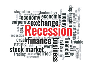 Fototapeta premium Illustration in the form of a cloud of words related to Recession