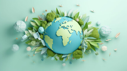 Paper Craft,  A collage of globes featuring ecotourism destinations,  promoting responsible travel and conservation