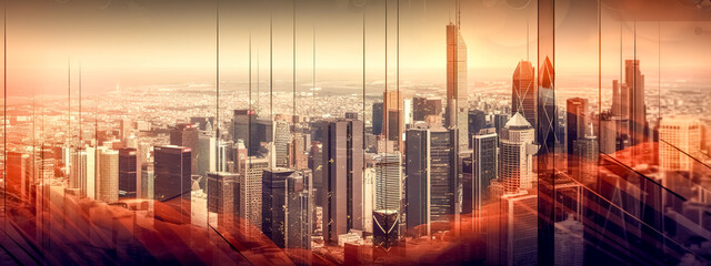 futuristic smart digital modern city with financial center and skyscrapers, banner