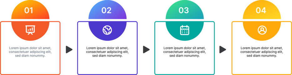 Box style visual infographic with gradient color theme used for presentations