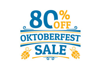 Oktoberfest sale icon, logo or label. 80% price off sign. Beer festival promotion emblem, banner or poster design element. Vector illustration.