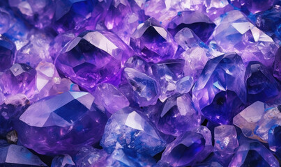 Amethyst stones Background. Purple minerals wallpaper. For postcard, book illustration.