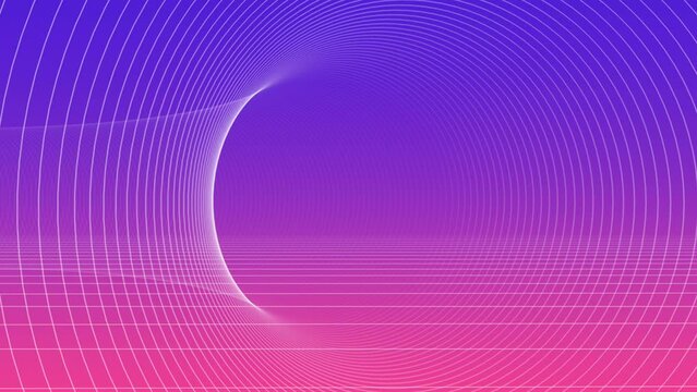 Futuristic animation of seamless empty virtual space with ramp background  round wireframe tunnel, 4K abstract animated background