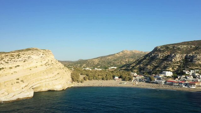 The abysses in the rocky and limestone cliffs, in Europe, in Greece, in Crete, in Matala, By the Mediterranean Sea, in summer, on a sunny day.&nbsp;