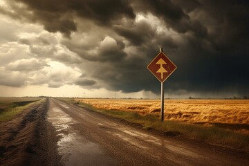 a caution road sign for stormy weather. Generative AI