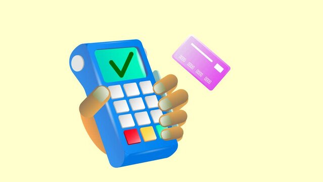 Payment terminal, a modern POS-bank payment device.
A payment device with an NFC keyboard. A credit card reader.
Animation of a contactless payment system.