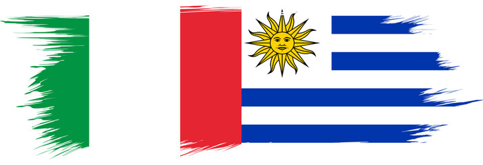Italy and Uruguay flags In brushstroke style
