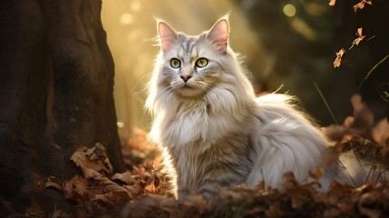 Naklejka na ściany i meble an ethereal and enchanting image of a Turkish Angora cat in a fairy tale forest
