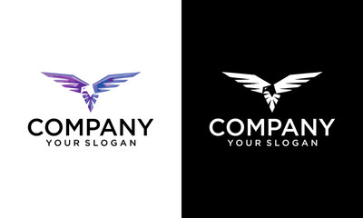 Eagle wing flight logo. Hawk shield wings icon. Flying bird emblem. Vector illustration.