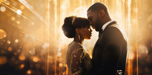 Gala Glamorous Romantic Black Couple Golden Background