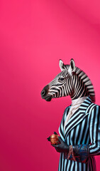 Portrait of a trendy zebra wearing suit cool sunglasses. Summer holiday concept. Generative ai 