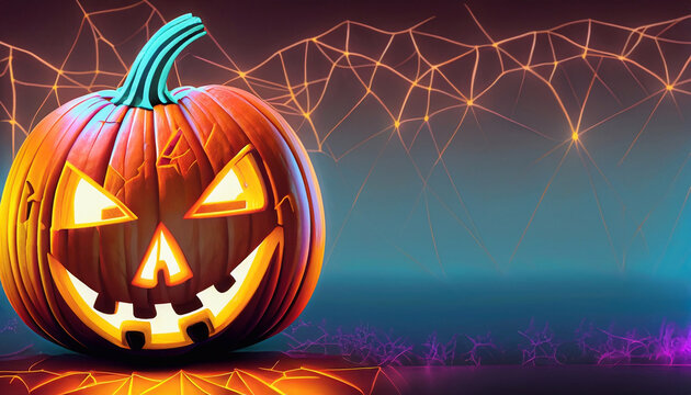 halloween concept pumpkin cobweb, dark and strange, billboard