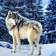 Fototapeta premium A Large Wolf in the Mountains and Snow