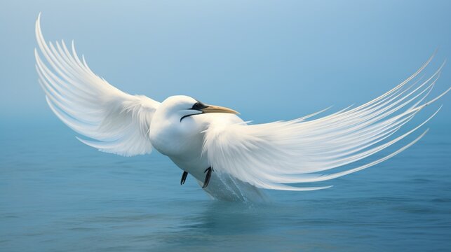 an image of an elegant tropicbird with its long tail feathers trailing behind