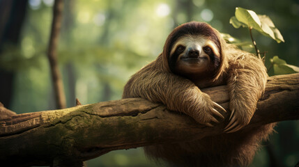 Sloth on a tree branch in the wild
