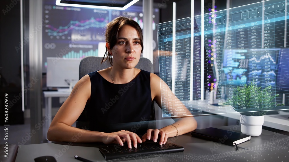 Poster Analyst Working With Spreadsheet Business Data