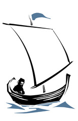 Woodcut Style Sail Boat