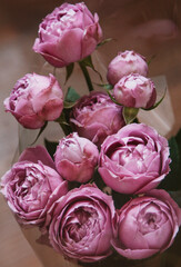 Bunch of fresh pink pale roses floral background
