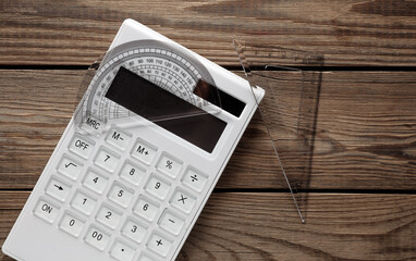 Set of rulers on wooden background. Back to school, geometry, exact sciences