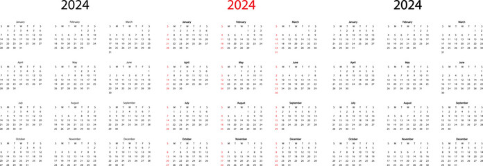 Set of calendar template for 2024 years. PNG - obrazy, fototapety, plakaty
