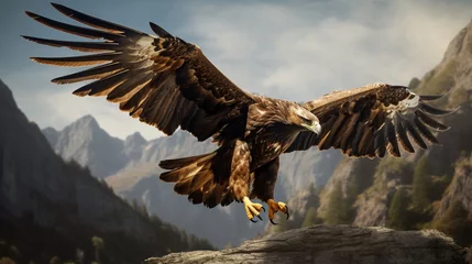 Foto op Plexiglas an image of a golden eagle with its wings spread wide in flight © Wajid
