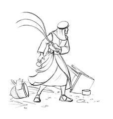 Jesus drives the sellers out of the temple. Pencil drawing