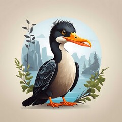 Obraz premium Cormorant Bird Illustration AI Generative