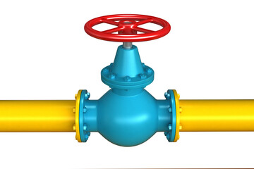 3d render of gas tap with pipeline