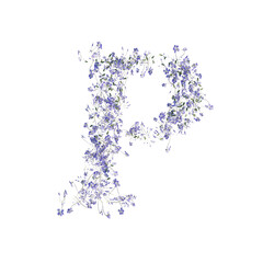 Font made of flowers and leaves, alphabet, font art 3d rendering with transparent background
