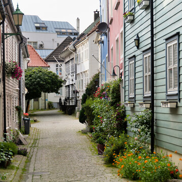 A Path Leading Between Rows Of Houses; Bergen, Norway