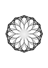 komplexes rotationssymmetzrisches gitter in form einer blüte mit sich vielfach kreuzenden und zum zentrum hin verjüngenden linien, mandala, rosette, modern art 