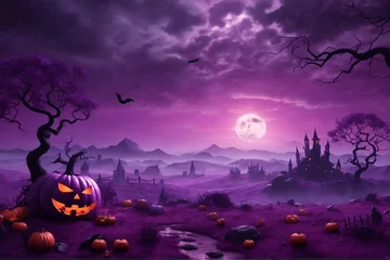 Foto op Aluminium Purple Halloween Landscape Background, Halloween Background, Halloween Landscape Background, AI Generative © Forhadx5