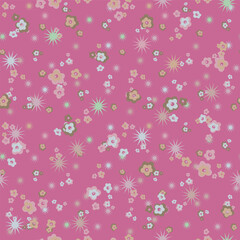pink flowers and stars seamless vector pattern