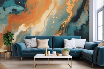 living room with sofa on wall Abstract marble marble ink painting texture image luxury background banner - colorful waves painted with stains