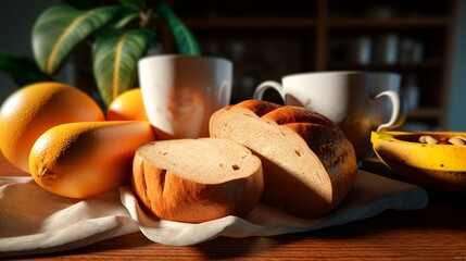Brazil bread coffee and fruit line icon