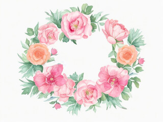  Circle Frame floral wreath watercolor