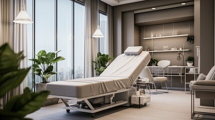 Dermatology and beauty clinic treatment Interior decoration for VIP customers by expert dermatologists. Beauty salon, spa, massage with equipment to to help relax, physiotherapy, relaxing massage. - obrazy, fototapety, plakaty
