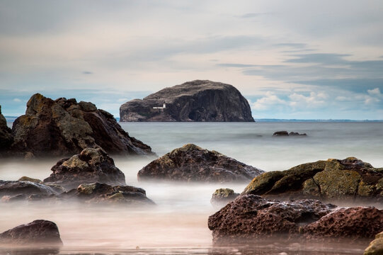 Lighthouse on bass rock; Scottish borders scotland