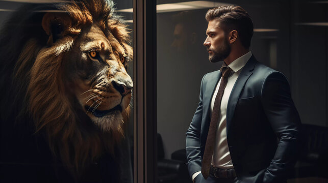 business man as a lion 