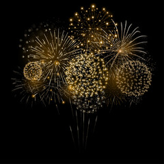 Gold vector fireworks. Realistic golden fireworks. - 648252707