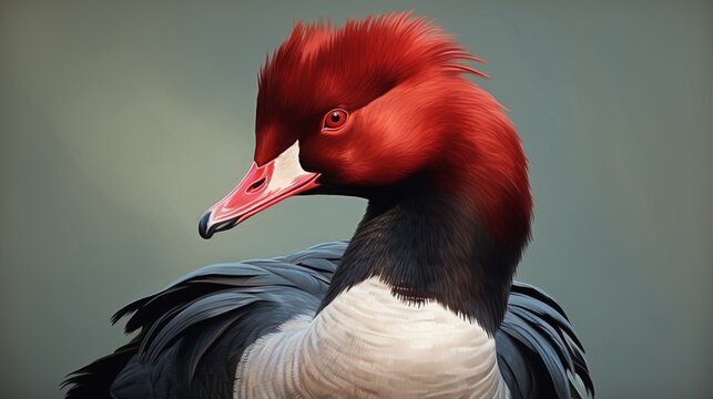 an image of a red-crested pochard with vibrant red and black plumage